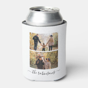 Trendy Script 2 Photo Collage Personalized Can Cooler