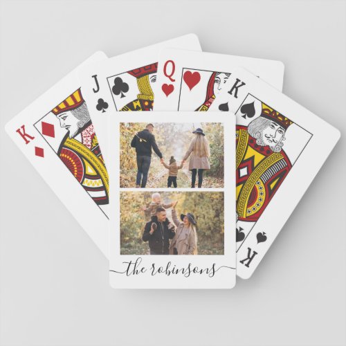 Trendy Script 2 Photo Collage Personalized Poker Cards