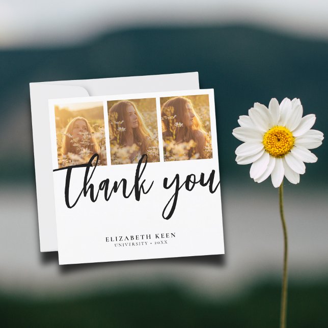 Trendy Script | 4 photo Graduation Thank You Card (Creator Uploaded)