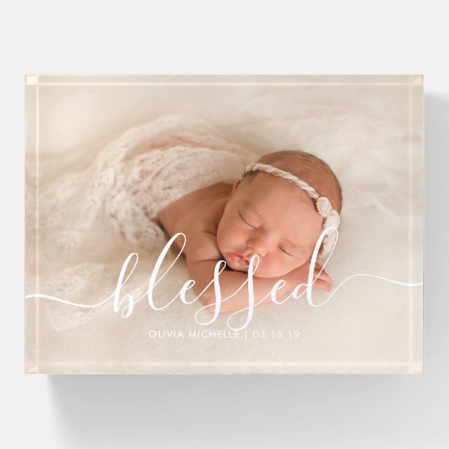 Trendy Script Add Your Own Photo Paperweight (Front)