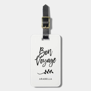 Trendy Script and Leaves Bon Voyage Luggage Tag