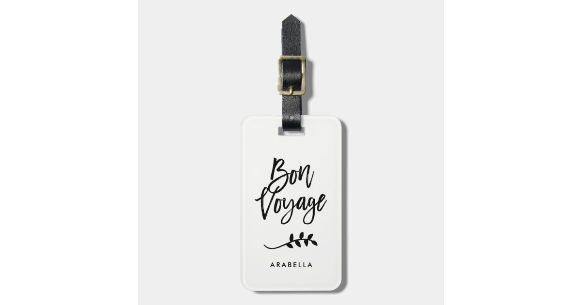Trendy Script and Leaves | Bon Voyage Luggage Tag | Zazzle