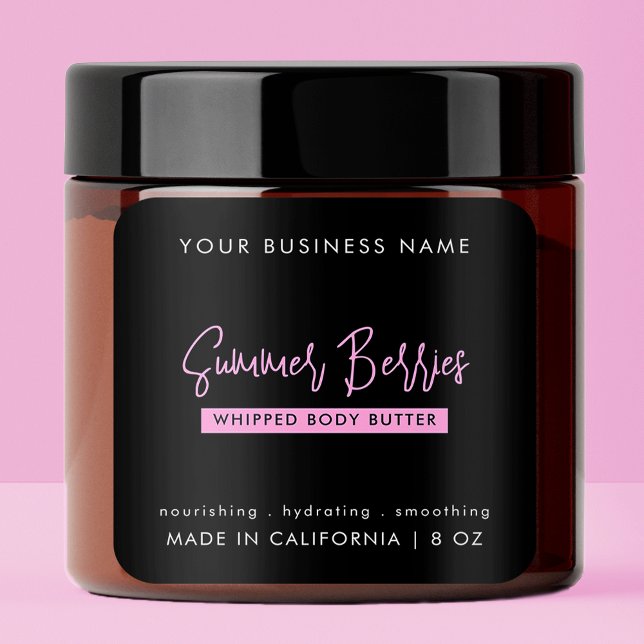 Trendy Script Black Pink Body Butter Cosmetic Jar Square Sticker (Trendy Script Black Pink Body Butter Cosmetic Jar Square Sticker)