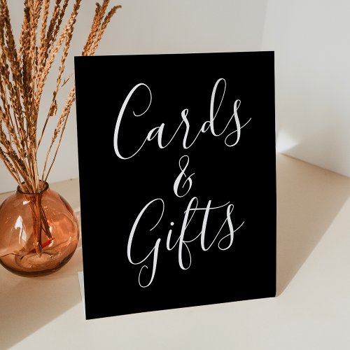 Trendy Script Black Wedding Cards and Gifts Pedestal Sign