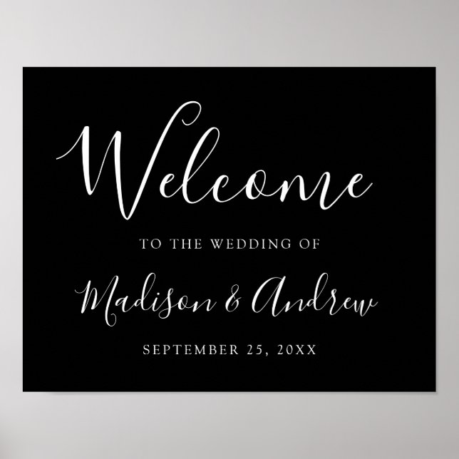 Trendy Script Black Wedding Welcome Poster (Front)