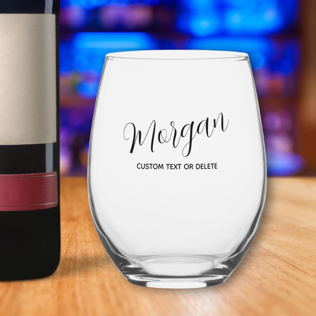 Trendy Script Calligraphy Personalized Custom Stemless Wine Glass (Creator Uploaded)