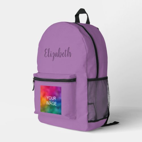 Trendy Script Custom Lavender Purple Solid Color Printed Backpack