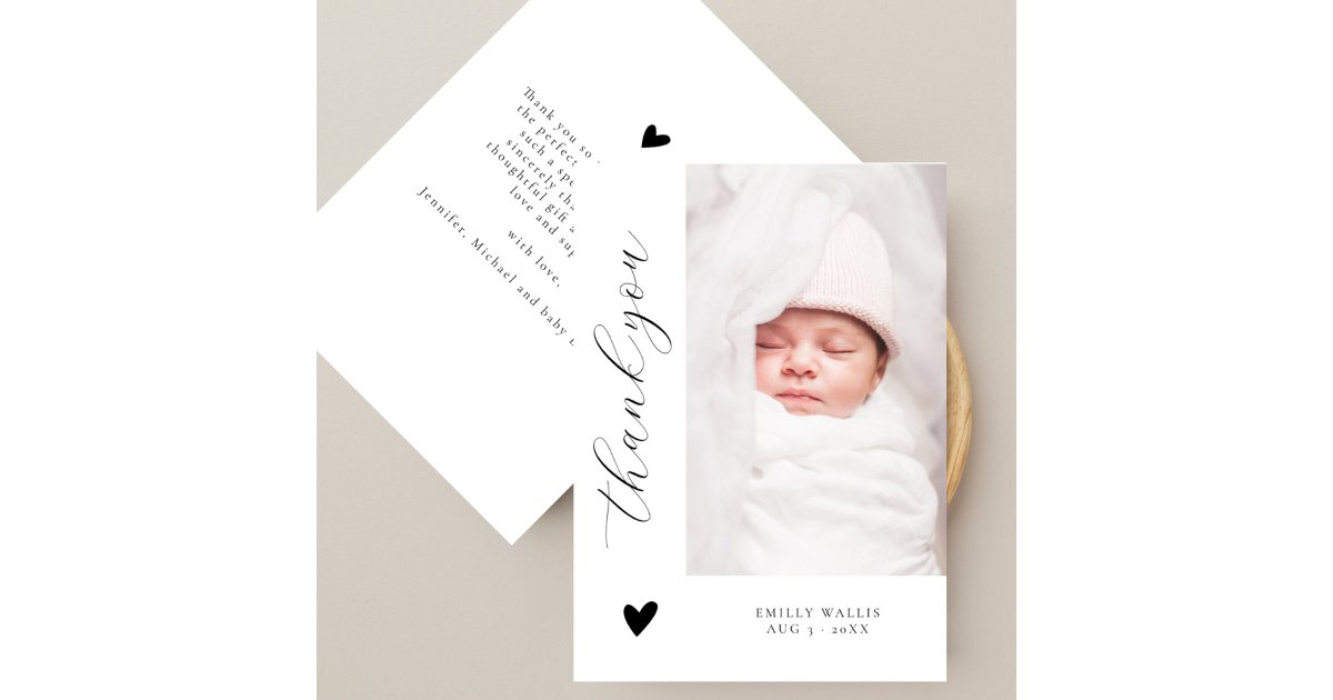Trendy Script Elegant Photo Baby Shower Thank You Card | Zazzle