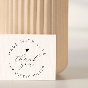 Trendy Script Elegant Thank You Made With Love Self-inking Stamp