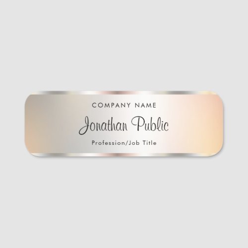 Trendy Script Faux Silver Template Typography Name Tag