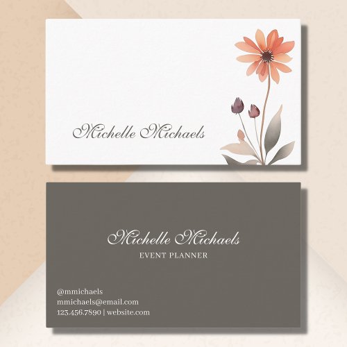 Trendy Script Floral Burnt Orange Flower Business Card