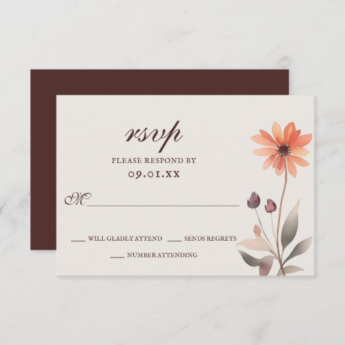 Trendy Script Floral Burnt Orange Flower Wedding RSVP Card