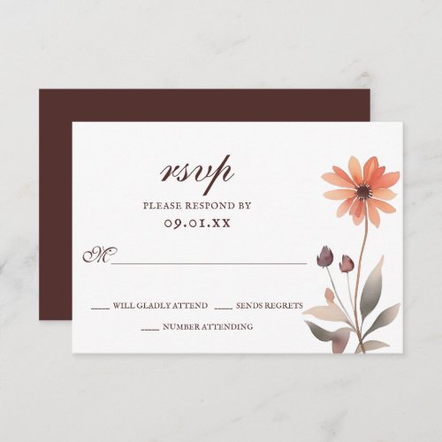 Trendy Script Floral Burnt Orange Flower Wedding RSVP Card