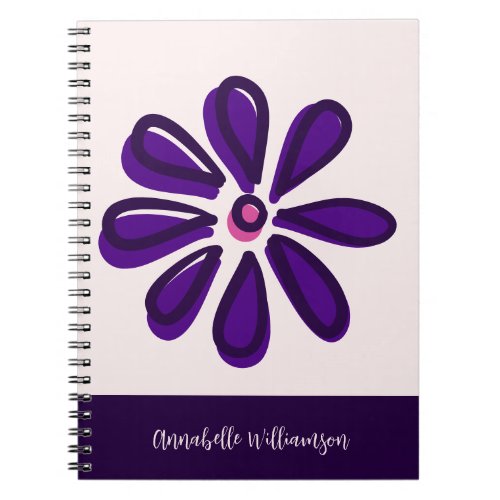 Trendy Script Font Your Name Purple Flower Doodle Notebook