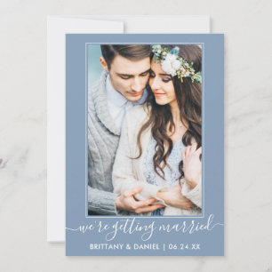 Trendy Script Getting Married Dusty Blue Save The Date