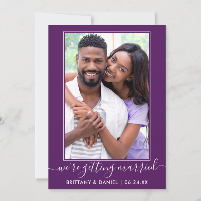 Trendy Script Getting Married Purple Save The Date (Front)