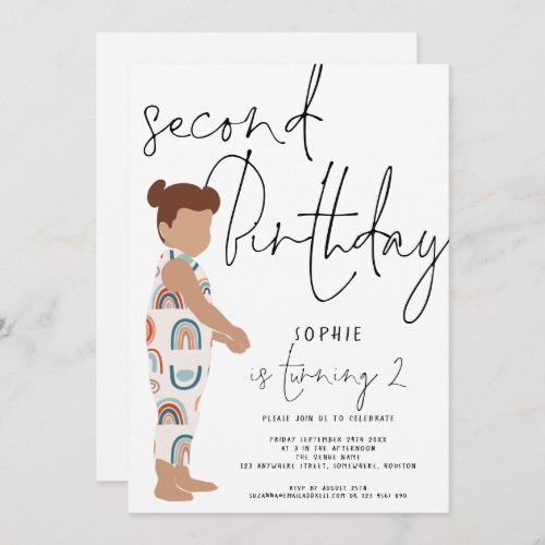 Trendy Script Girl Rainbows 2nd birthday Invitation