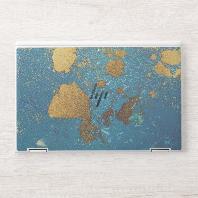 Trendy script gold glitter marble HP laptop skin (Front)