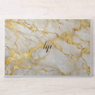   trendy script Gold glitter white marble HP Laptop Skin