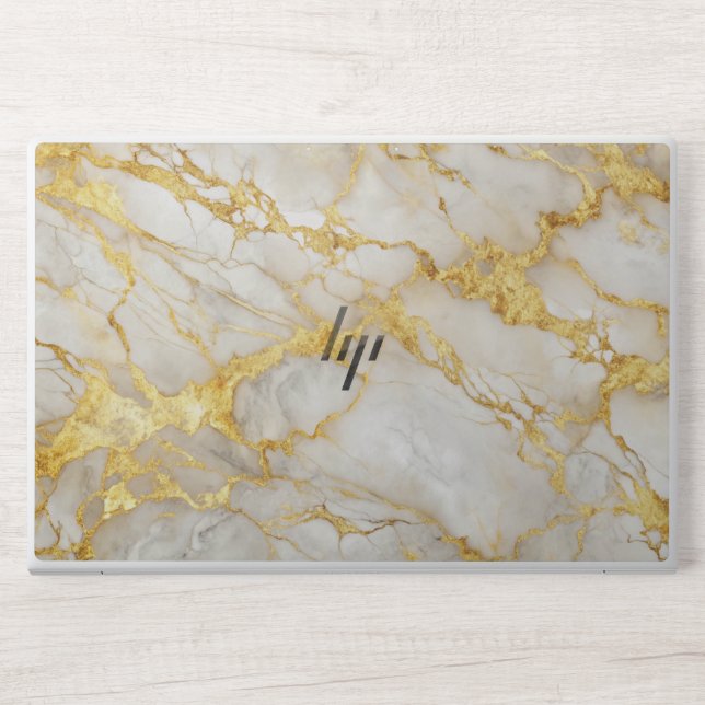   trendy script Gold glitter white marble HP Laptop Skin (Front)