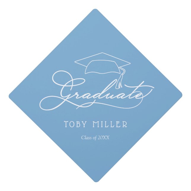 Trendy Script Graduate Class of Powder Blue Graduation Cap Topper (Front)