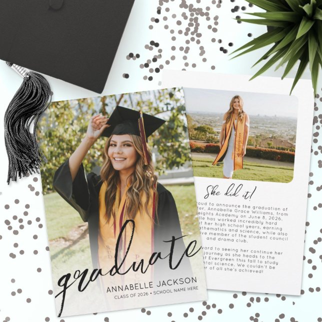 Trendy Script Graduate Photo Graduation Announcement (Trendy Script Graduate Simple Photo Graduation Announcement)