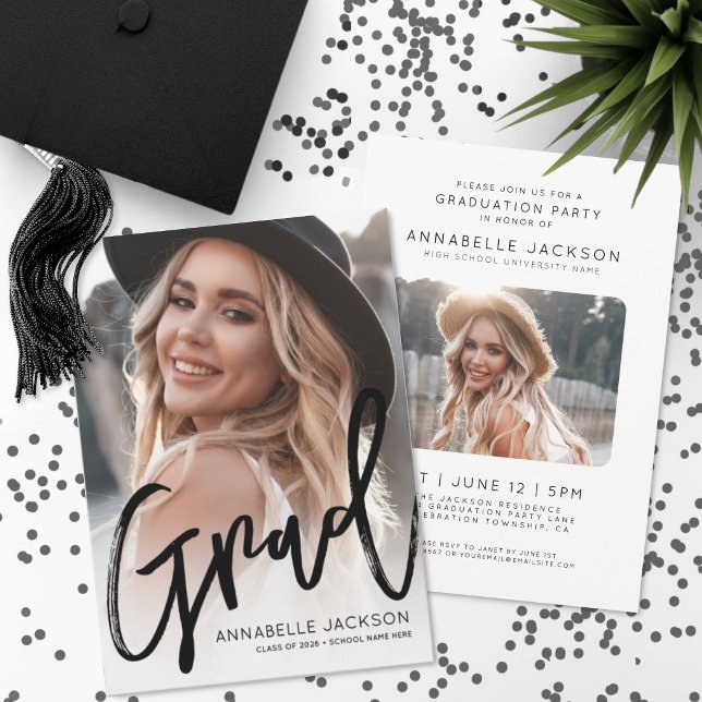Trendy Script Graduate Simple Photo Graduation Invitation (Trendy Script Graduate Simple Photo Graduation Invitation)
