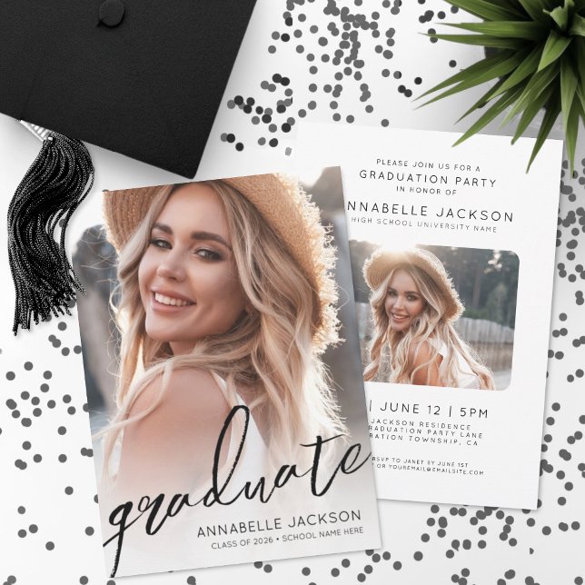 Trendy Script Graduate Simple Photo Graduation Invitation (Trendy Script Graduate Simple Photo Graduation Invitation)