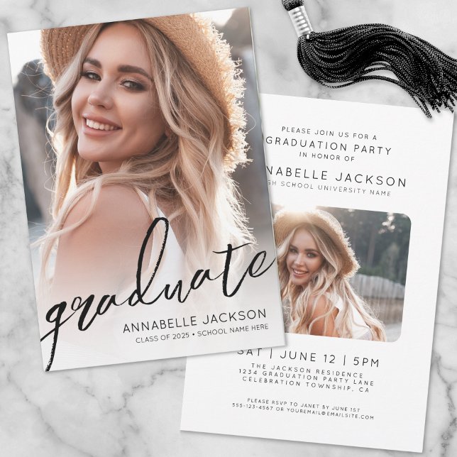 Trendy Script Graduate Simple Photo Graduation Invitation (Trendy Script Graduate Simple Photo Graduation Invitation)