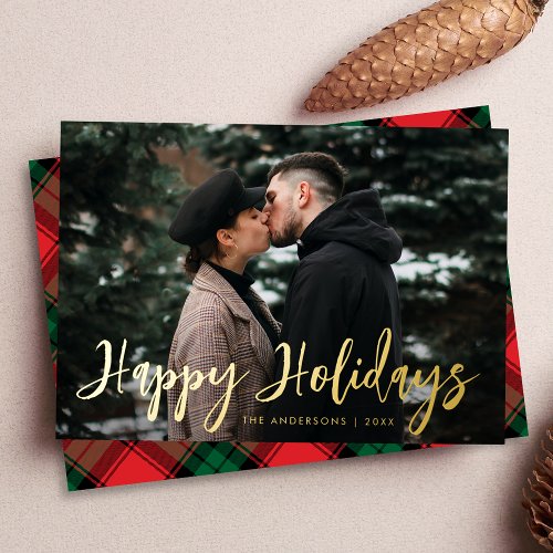 Trendy Script Happy Holidays Photo Foil Holiday Card