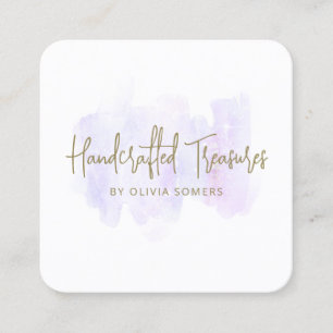 Trendy Script Lavender Watercolor Square Business Card