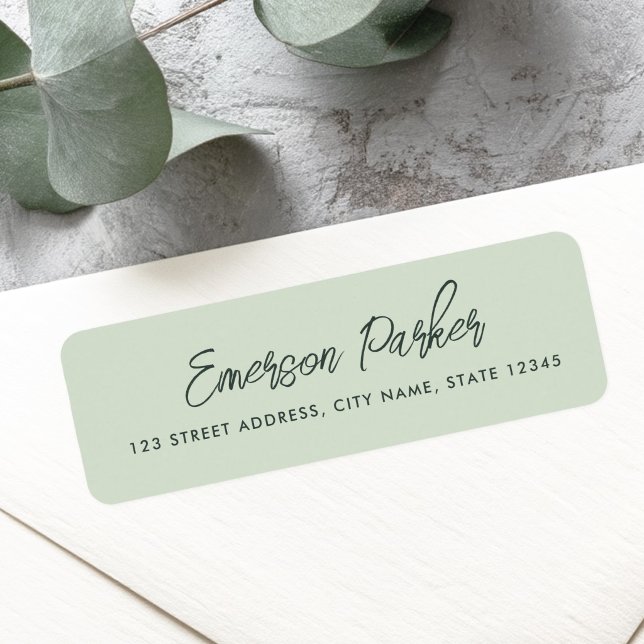 Trendy script light sage green return address label (Trendy script light sage green return address label)