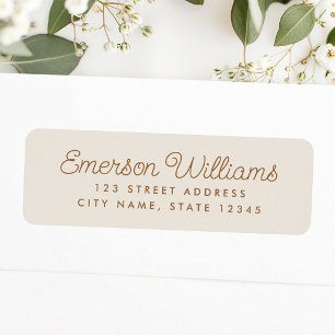 Trendy script light tan brown return address label