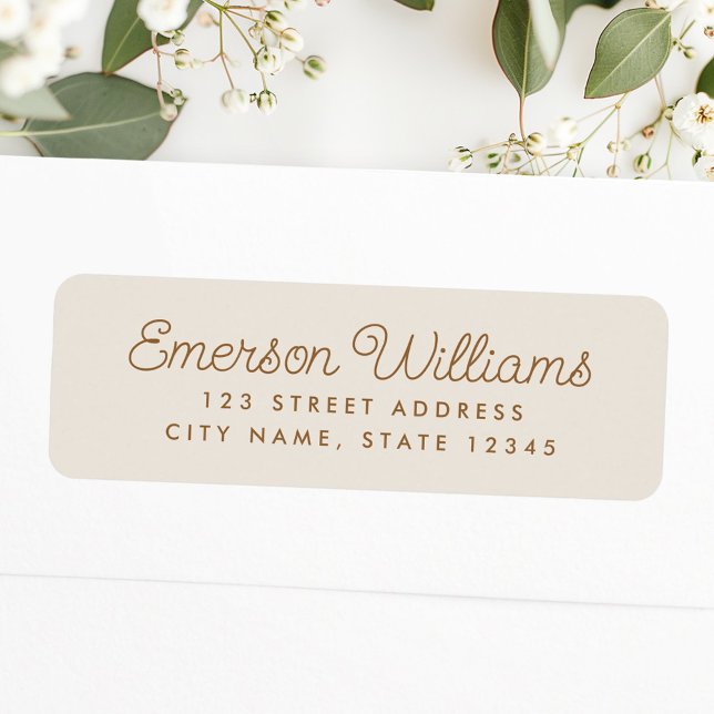 Trendy script light tan brown return address label (Trendy script light tan brown return address label)