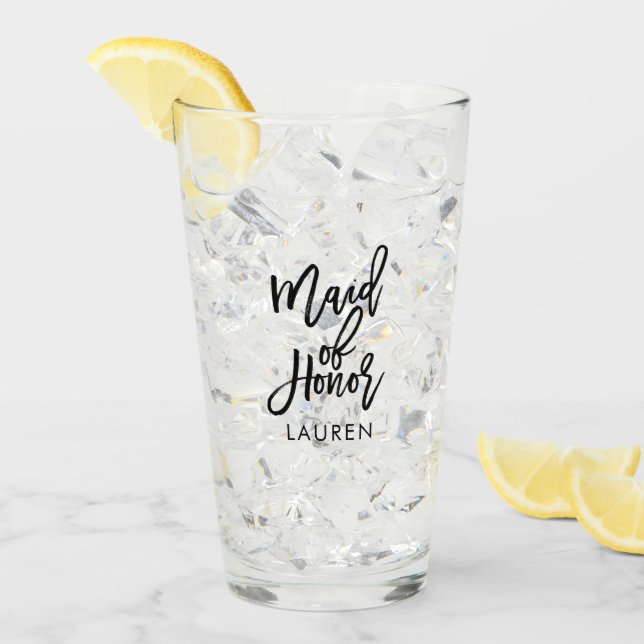 Trendy Script "Maid of Honor" Personalized Glass (Front Ice)