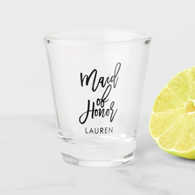 Trendy Script "Maid of Honor" Personalized Shot Glass (Front)