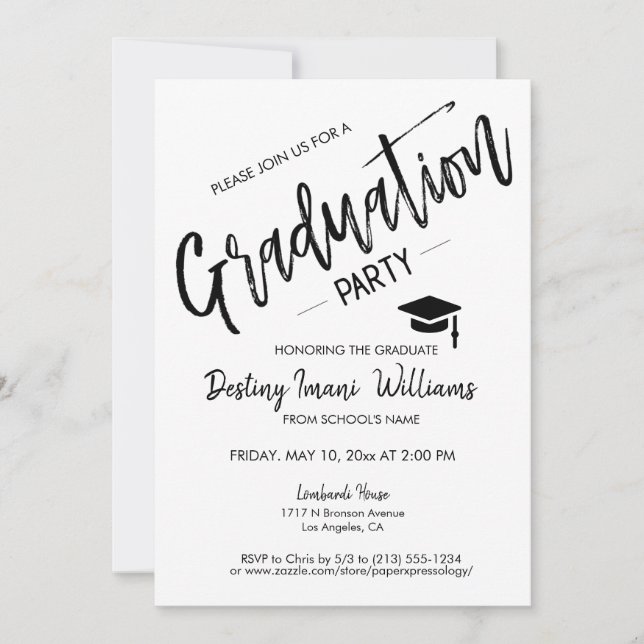 Trendy Script Modern Minimalist Graduation Photo Invitation (Front)