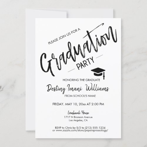 Trendy Script Modern Minimalist Graduation Photo Invitation