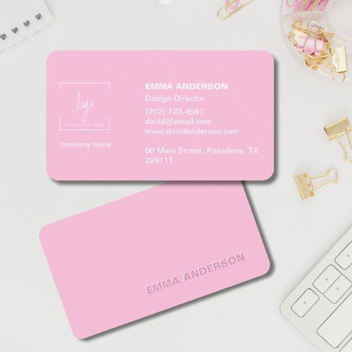 Trendy Script Modern Pink Minimalist Bold Business Card