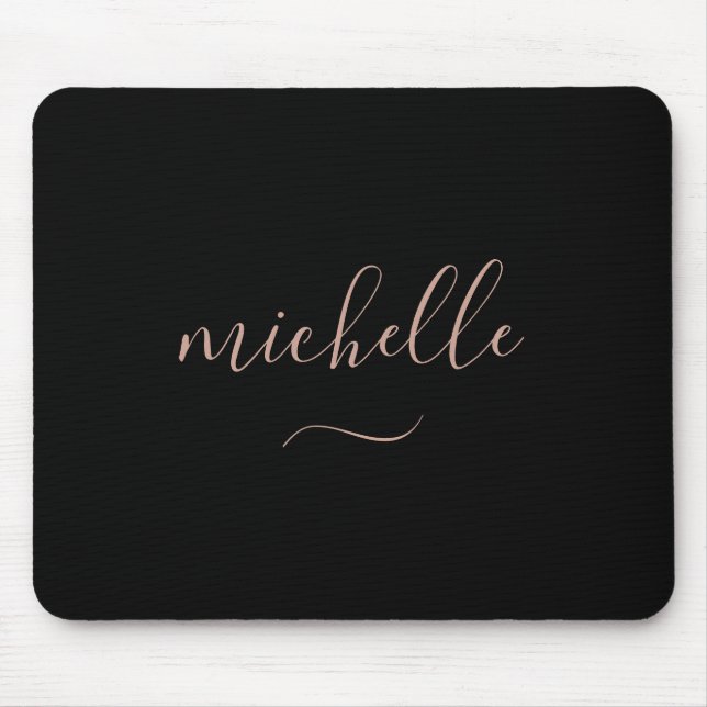 Trendy Script Monogram Black Gold Mouse Pad (Front)