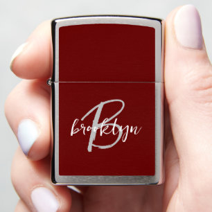 Trendy Script Monogram Burgundy Gray White Zippo Lighter