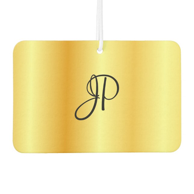 Trendy Script Monogram Faux Gold Template Elegant Air Freshener (Front)