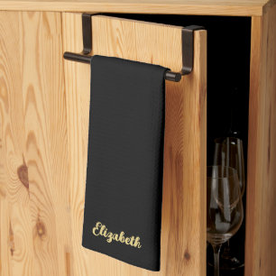 Trendy Script Name Elegant Black And Gold Template Kitchen Towel