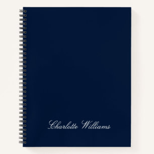 Trendy Script Navy Blue Minimalist Monogram Notebook