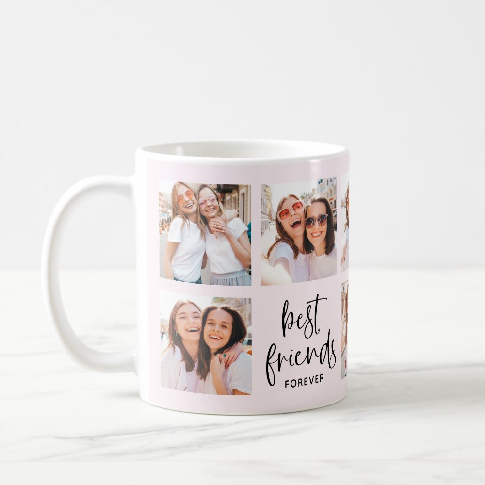 Discover Trendy Script on Blush Multi Photo Best Friends Custom Coffee Mug