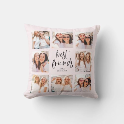 Trendy Script on Blush  Multi Photo Best Friends Throw Pillow
