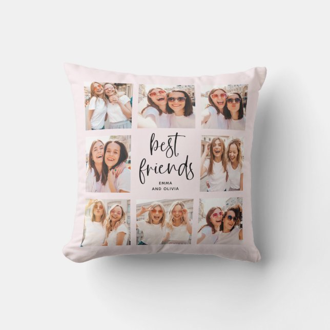 Trendy Script on Blush | Multi Photo Best Friends Throw Pillow (Front)