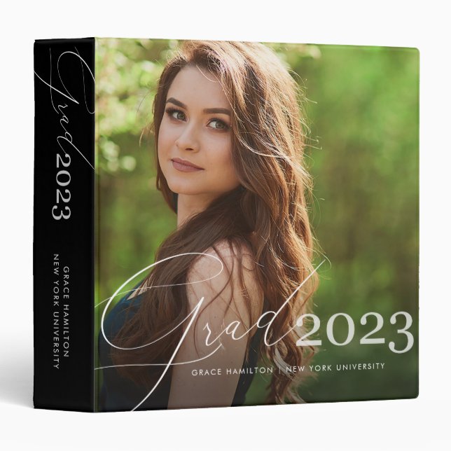 Trendy Script Overlay | Graduation 2 Photo 3 Ring Binder (Front/Spine)
