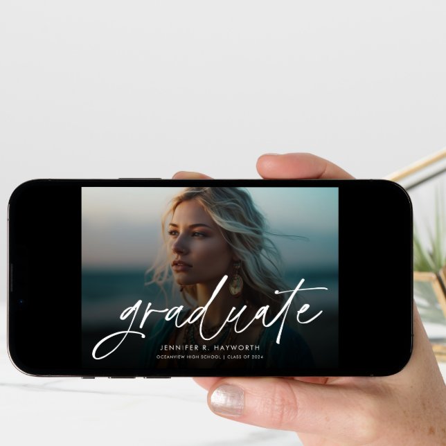 Trendy Script Overlay Multi Photo Graduation  Announcement (Front Digital)