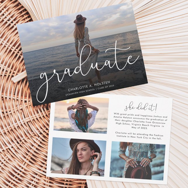 Trendy Script Overlay Multi Photo Graduation  Announcement (Creator Uploaded)